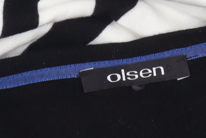 Olsen Women's Blue Black White Striped Long Sleeve Boat Neck Top Size 16