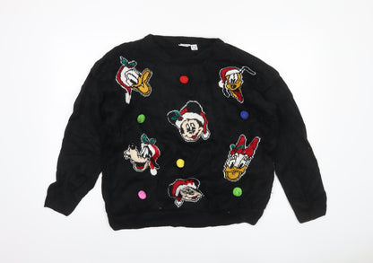 Disney Womens Black L Knit Christmas Character Pullover Jumper