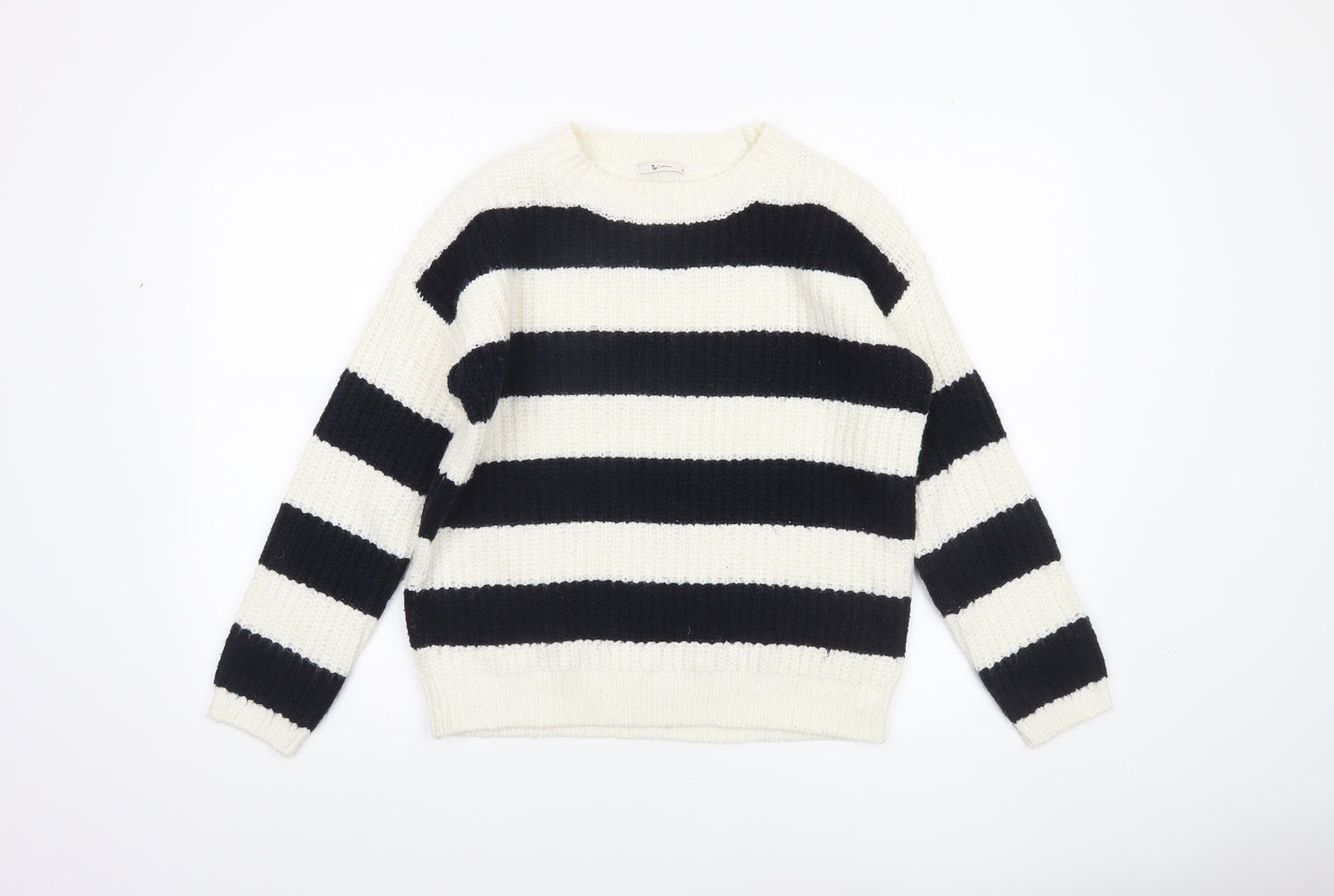 Tu Women’s Black White Striped Chunky Knit Jumper Size 10