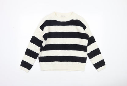 Tu Women’s Black White Striped Chunky Knit Jumper Size 10