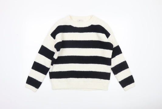 Tu Women’s Black White Striped Chunky Knit Jumper Size 10