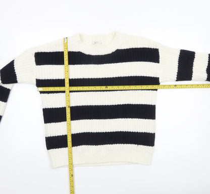 Tu Women’s Black White Striped Chunky Knit Jumper Size 10