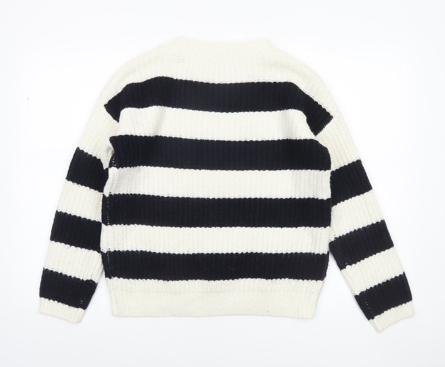 Tu Women’s Black White Striped Chunky Knit Jumper Size 10