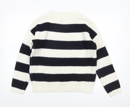 Tu Women’s Black White Striped Chunky Knit Jumper Size 10