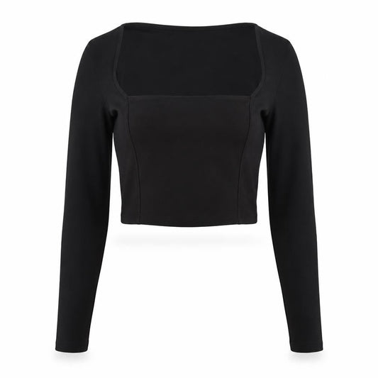Front view of ASOS DESIGN Women’s Black Cropped Long Sleeve Blouse UK 8