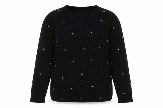 Front view of Papaya women’s black star embroidered knit jumper l