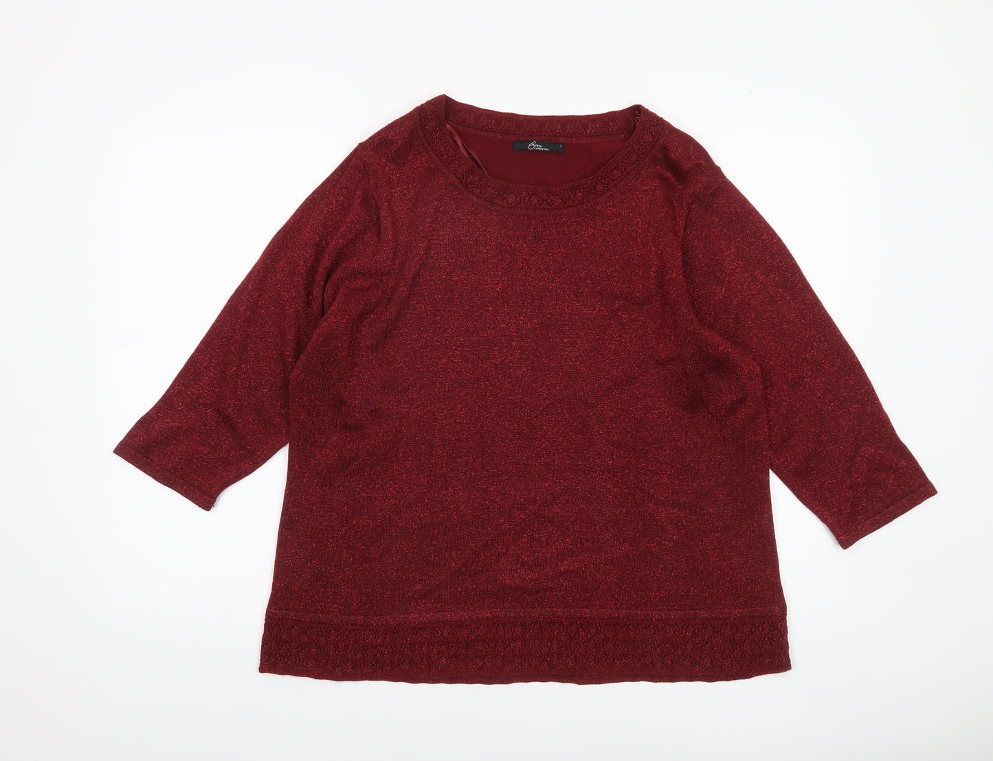 Bm Collection Women's Red Glitter Knit Pullover Jumper Size L