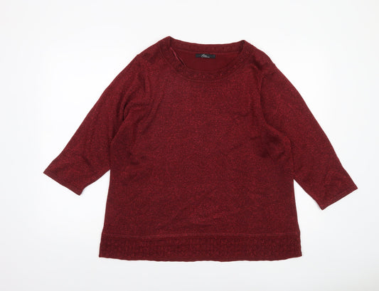 Bm Collection Women's Red Glitter Knit Pullover Jumper Size L