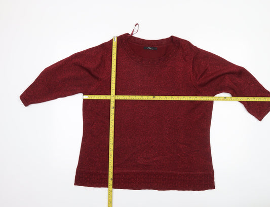 Bm Collection Women's Red Glitter Knit Pullover Jumper Size L