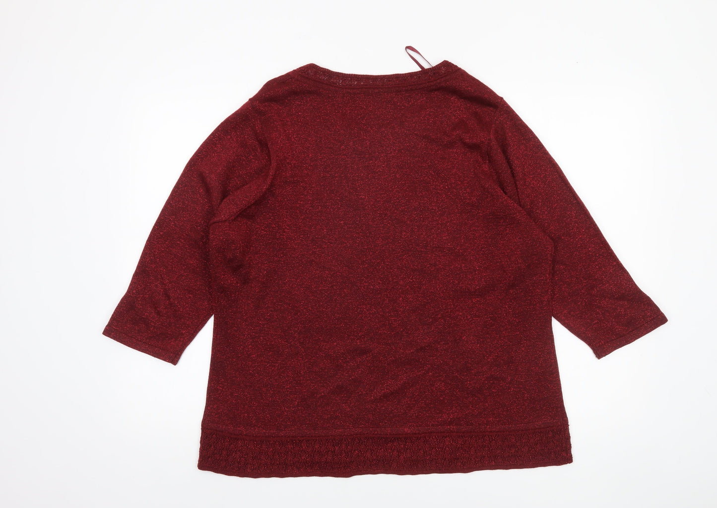 Bm Collection Women's Red Glitter Knit Pullover Jumper Size L