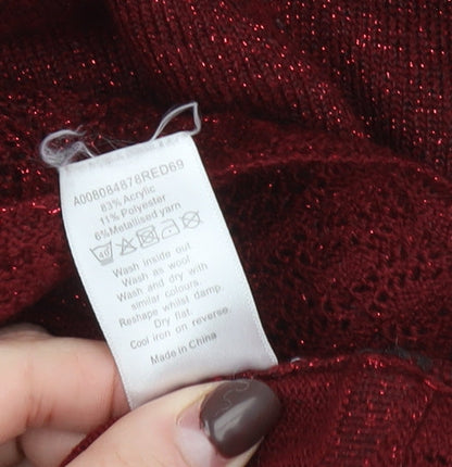 Bm Collection Women's Red Glitter Knit Pullover Jumper Size L
