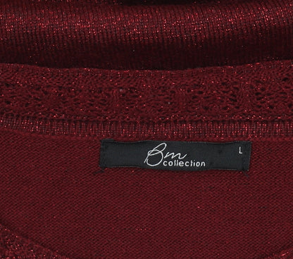 Bm Collection Women's Red Glitter Knit Pullover Jumper Size L