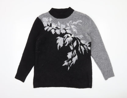Klass Womens Black Grey Floral Wool Blend High Neck Jumper Size M