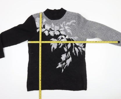 Klass Womens Black Grey Floral Wool Blend High Neck Jumper Size M