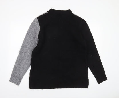 Klass Womens Black Grey Floral Wool Blend High Neck Jumper Size M