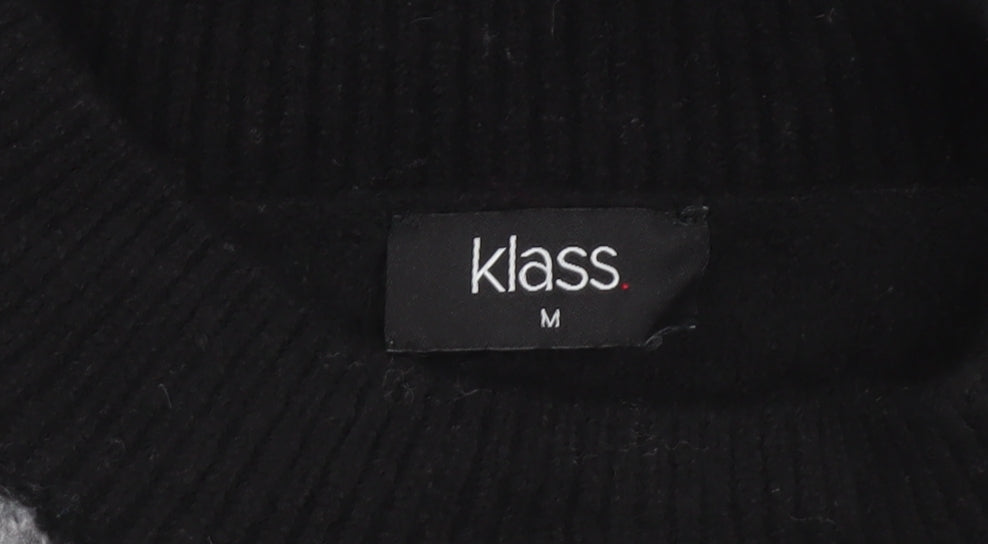 Klass Womens Black Grey Floral Wool Blend High Neck Jumper Size M