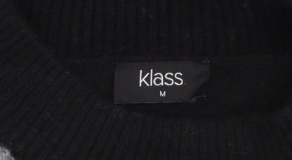 Klass Womens Black Grey Floral Wool Blend High Neck Jumper Size M