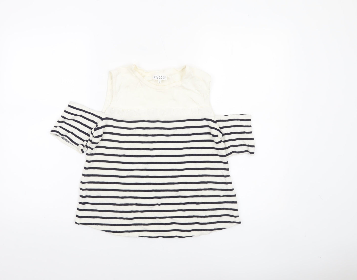 Womens UK Size 10 CLAUDIE PIERLOT White Off the Shoulder T-Shirt
