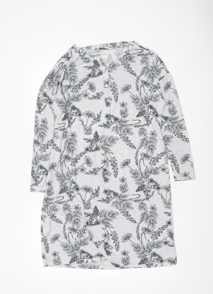 Tu Women’s Grey Floral Henley Jumper Size 10 Lightweight Stretch