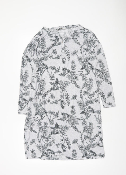 Tu Women’s Grey Floral Henley Jumper Size 10 Lightweight Stretch