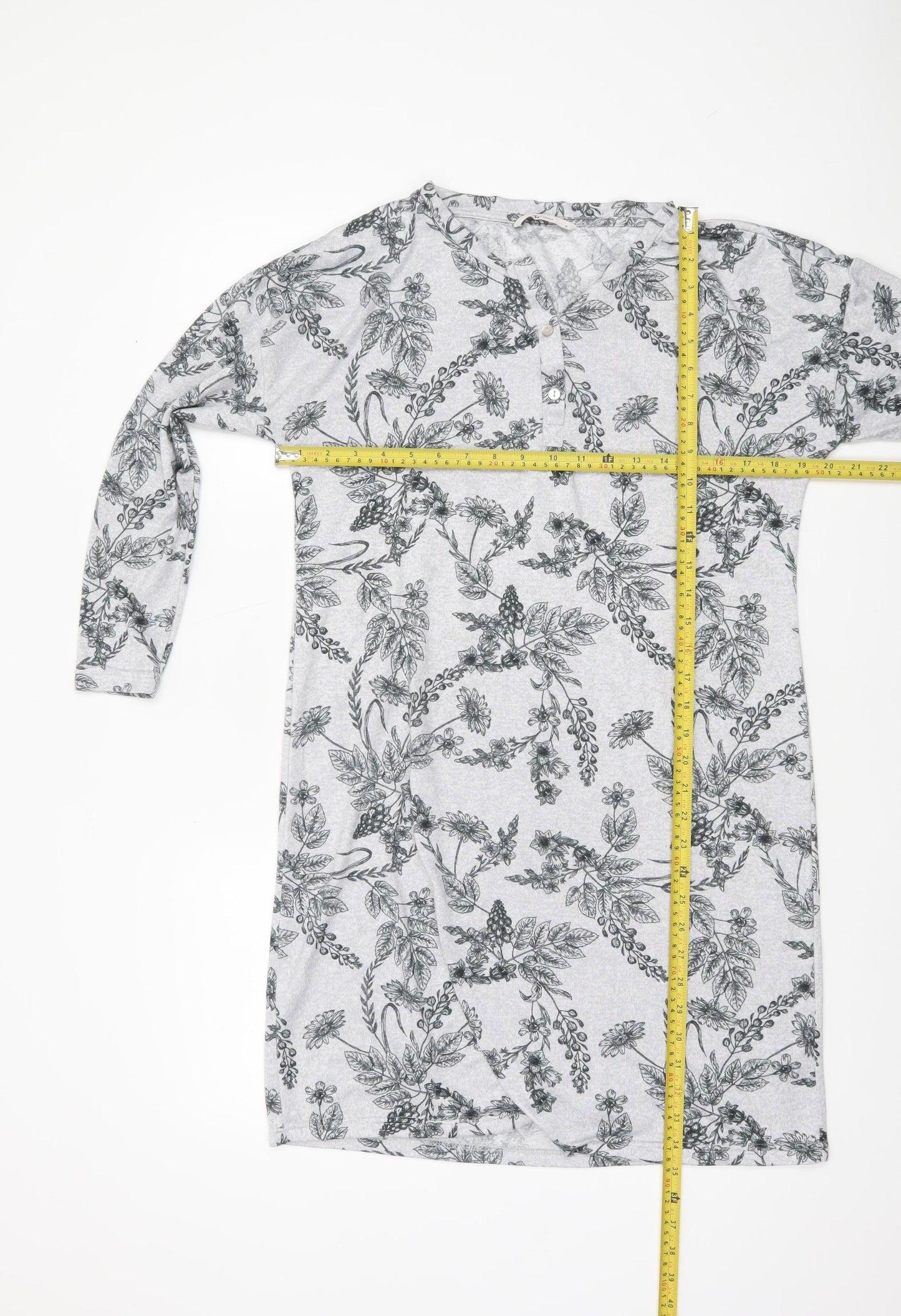 Tu Women’s Grey Floral Henley Jumper Size 10 Lightweight Stretch