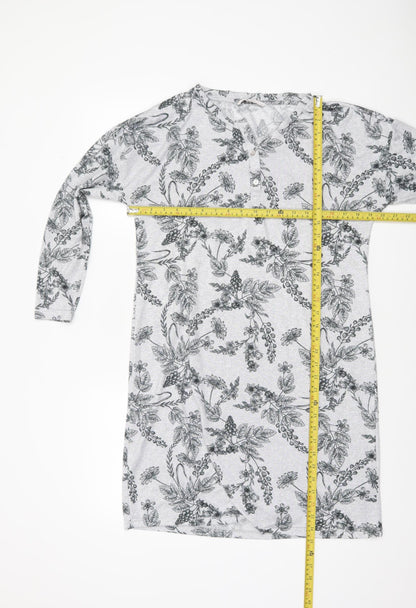 Tu Women’s Grey Floral Henley Jumper Size 10 Lightweight Stretch