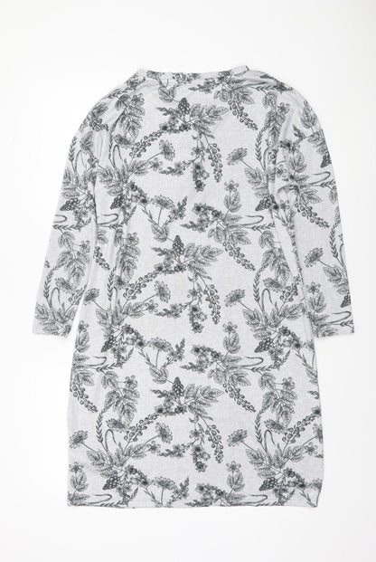 Tu Women’s Grey Floral Henley Jumper Size 10 Lightweight Stretch