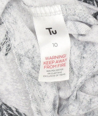 Tu Women’s Grey Floral Henley Jumper Size 10 Lightweight Stretch