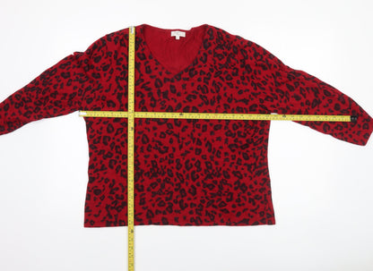 CC Women’s Red Leopard Print V-Neck Knit Jumper XL