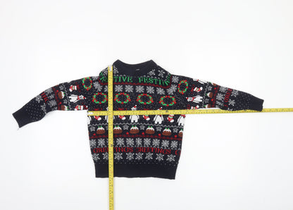 Lily & Dan Boys Navy Christmas Jumper 7-8 Years Cotton Festive Sweater