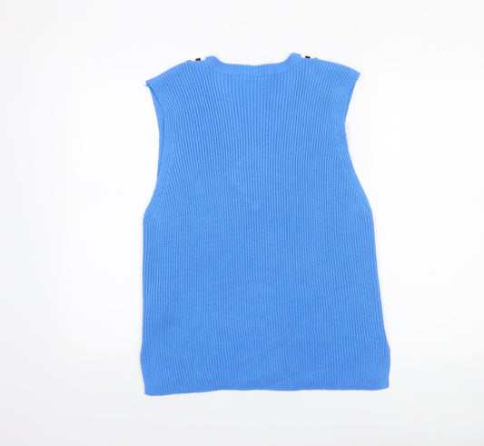 Boohoo Women's Blue Sleeveless V-Neck Rib Knit Vest Jumper Size S