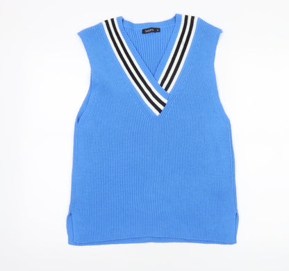 Boohoo Women's Blue Sleeveless V-Neck Rib Knit Vest Jumper Size S