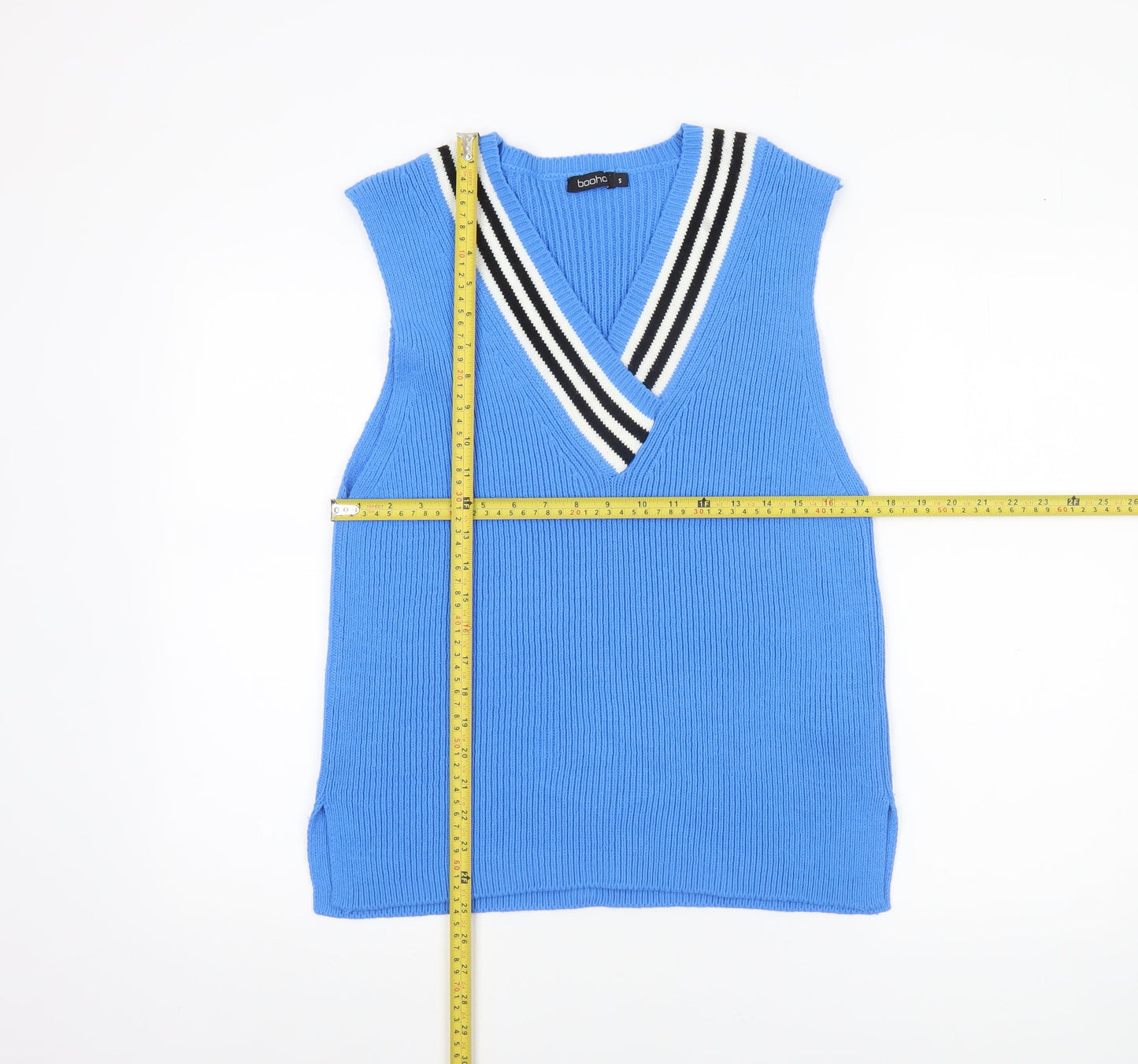 Boohoo Women's Blue Sleeveless V-Neck Rib Knit Vest Jumper Size S