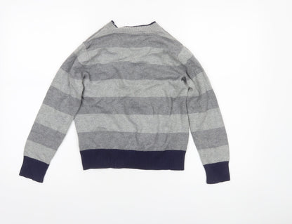 Tommy Hilfiger Boys Grey Striped Cardigan Jumper Size 6-7 Years Cotton Blend