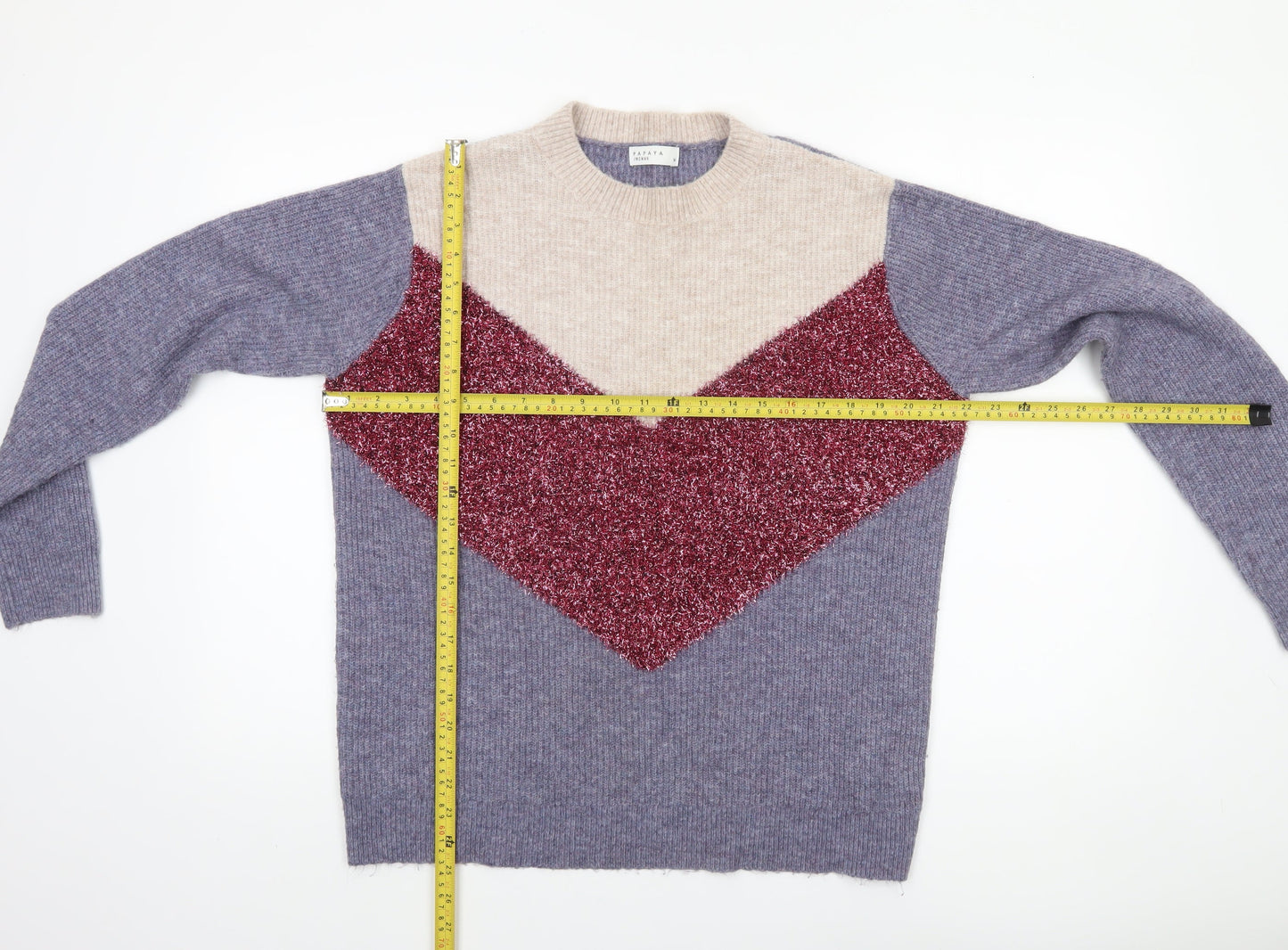 Womens UK Size M Papaya Multicoloured Pullover Jumper