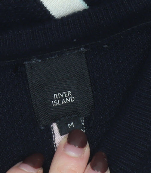 River Island Men’s Black Striped Short Sleeve Pullover Jumper M