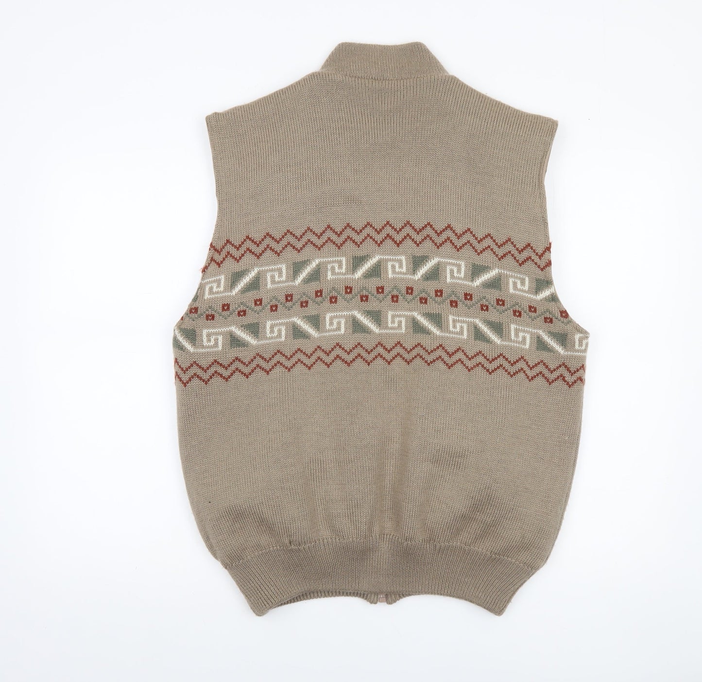 Gabicci Men's Beige Wool Blend Geometric Full Zip Vest XL