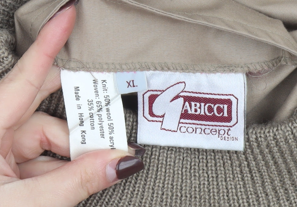 Gabicci Men's Beige Wool Blend Geometric Full Zip Vest XL