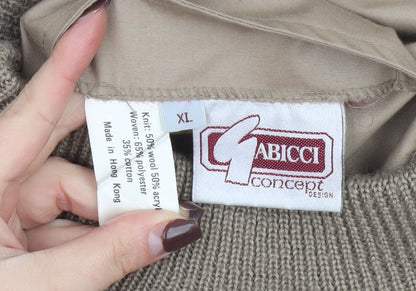 Gabicci Men's Beige Wool Blend Geometric Full Zip Vest XL