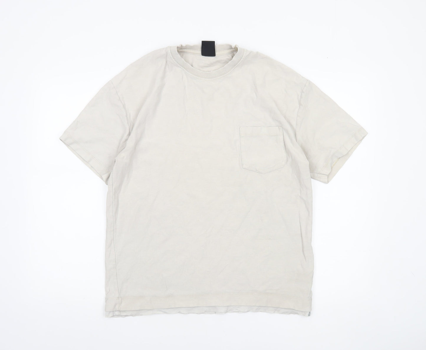 Zara Men's Beige Crew Neck Short Sleeve Cotton T-Shirt Size S