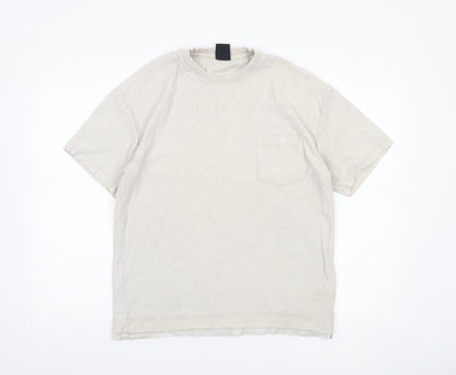 Zara Men's Beige Crew Neck Short Sleeve Cotton T-Shirt Size S