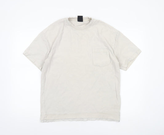 Zara Men's Beige Crew Neck Short Sleeve Cotton T-Shirt Size S