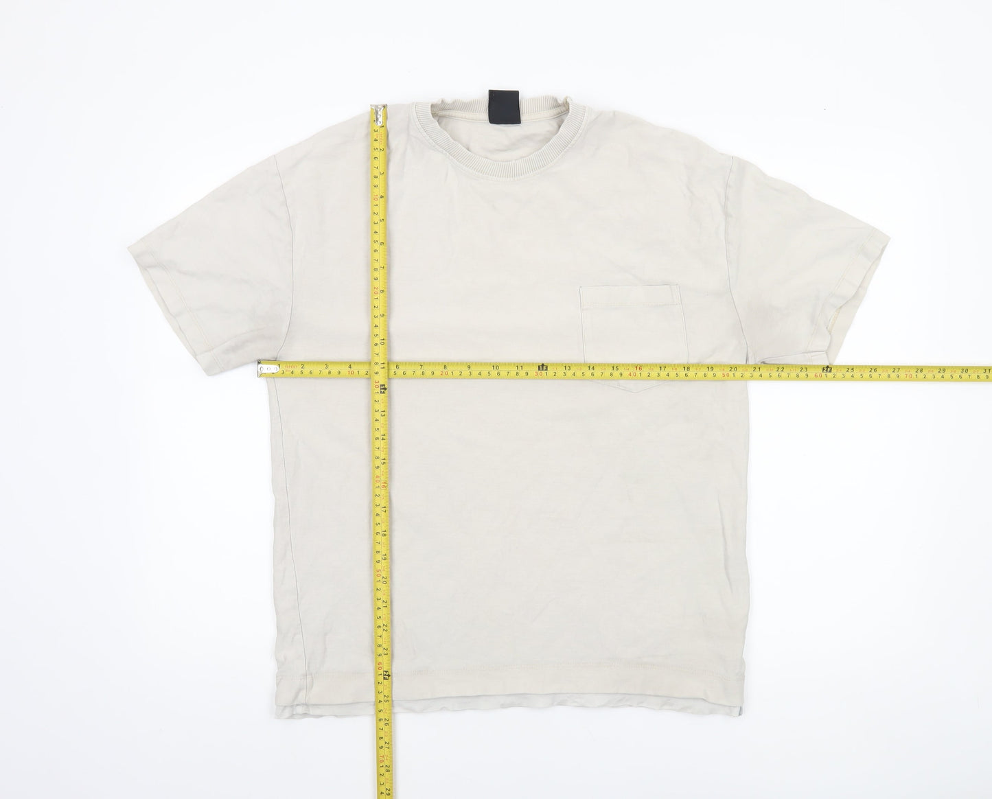 Zara Men's Beige Crew Neck Short Sleeve Cotton T-Shirt Size S