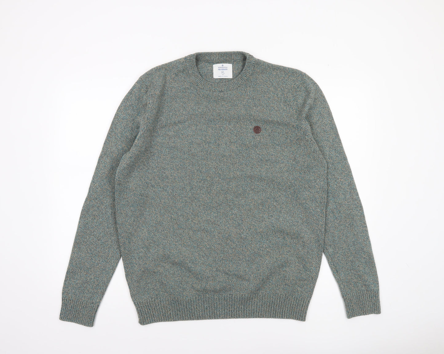 Springfield Men’s Green Cotton Blend Crew Neck Jumper XL