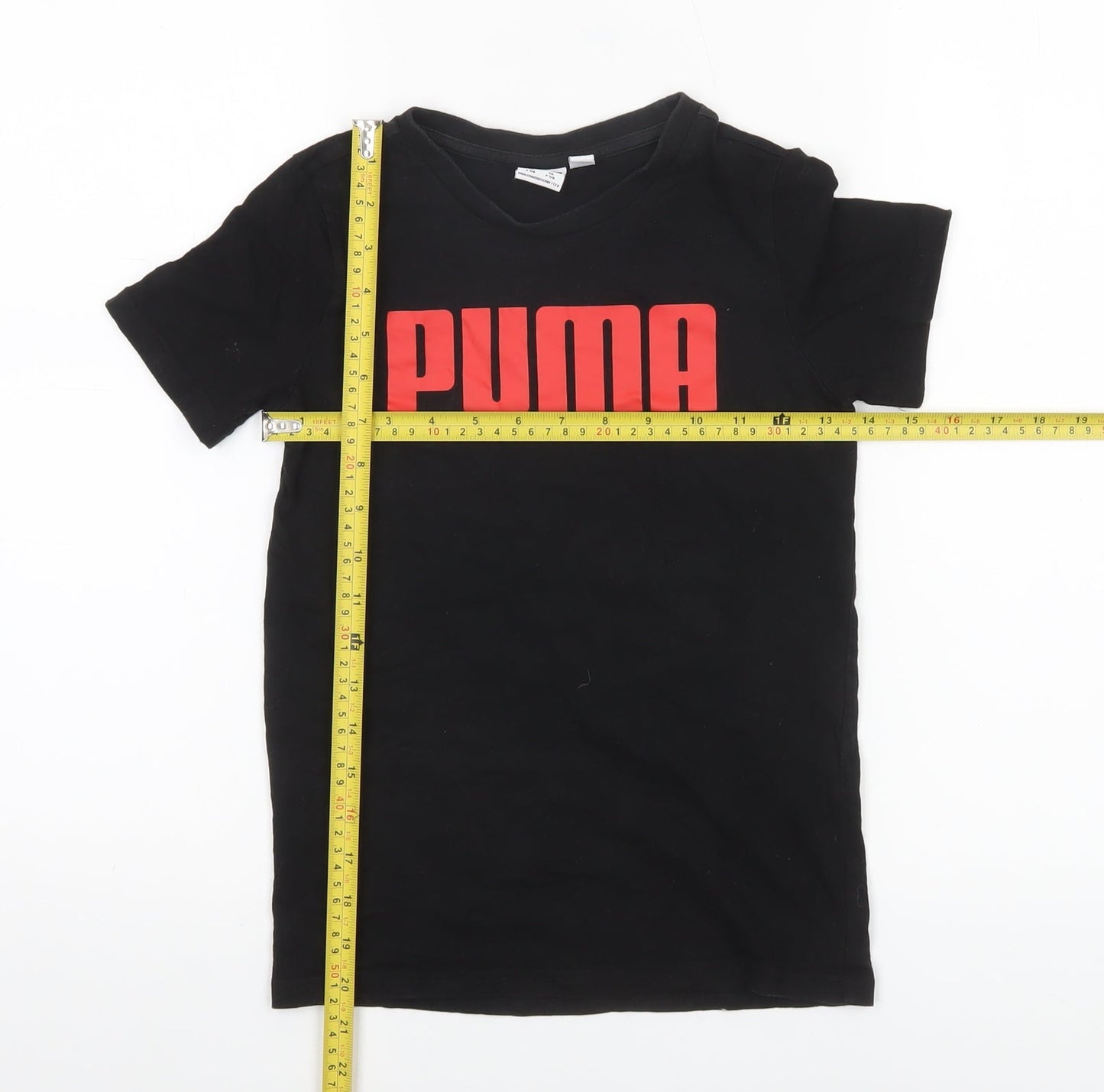 Puma Boys Black Logo T-Shirt 11 Years Regular Fit Short Sleeve Cotton