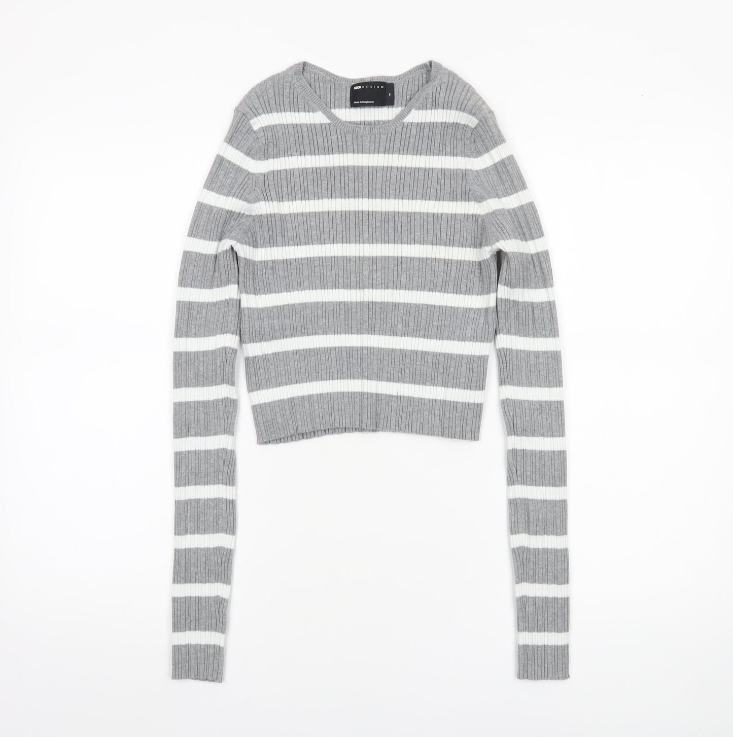 ASOS DESIGN Women’s Grey Striped Crew Neck Knit Jumper Size M 12-14