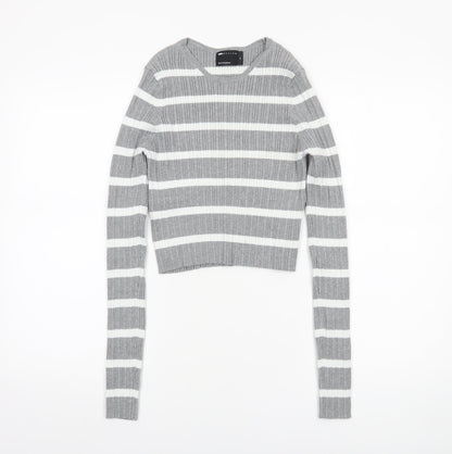 ASOS DESIGN Women’s Grey Striped Crew Neck Knit Jumper Size M 12-14