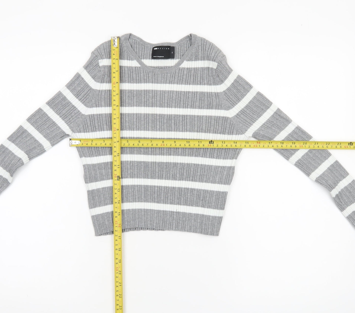 ASOS DESIGN Women’s Grey Striped Crew Neck Knit Jumper Size M 12-14