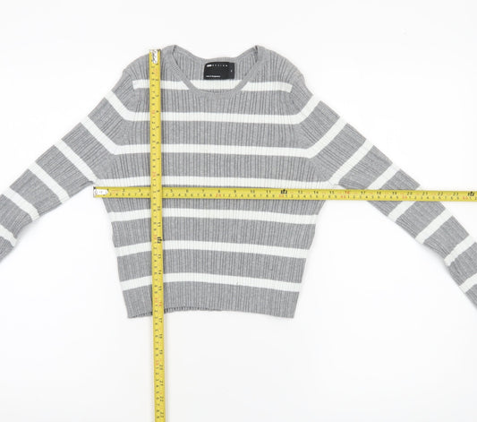 ASOS DESIGN Women’s Grey Striped Crew Neck Knit Jumper Size M 12-14