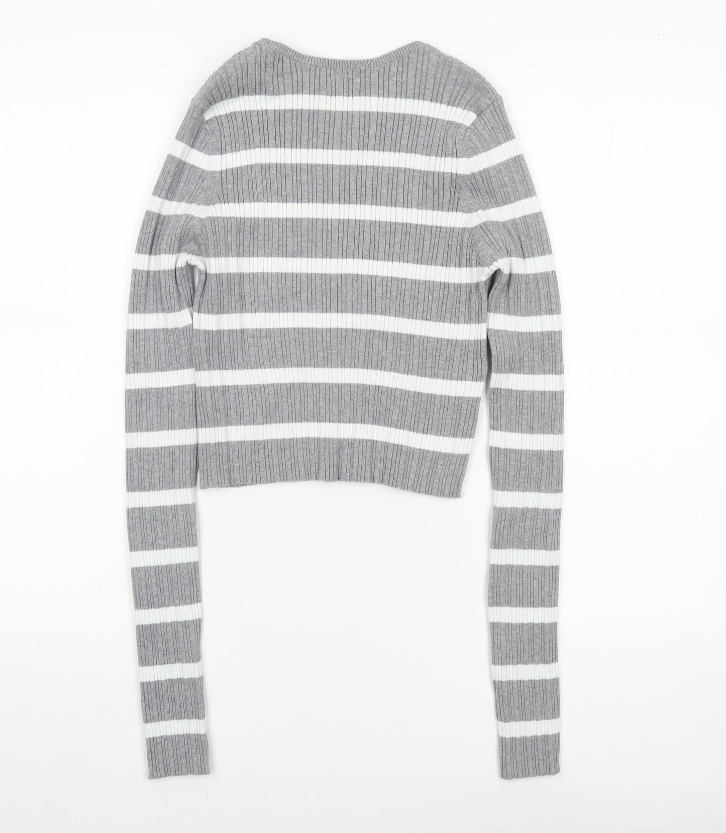 ASOS DESIGN Women’s Grey Striped Crew Neck Knit Jumper Size M 12-14